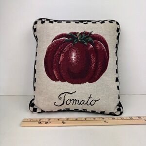 Vtg Needlepoint Tomato Decorative Pillow Checkered Border about 13.5x13in READ